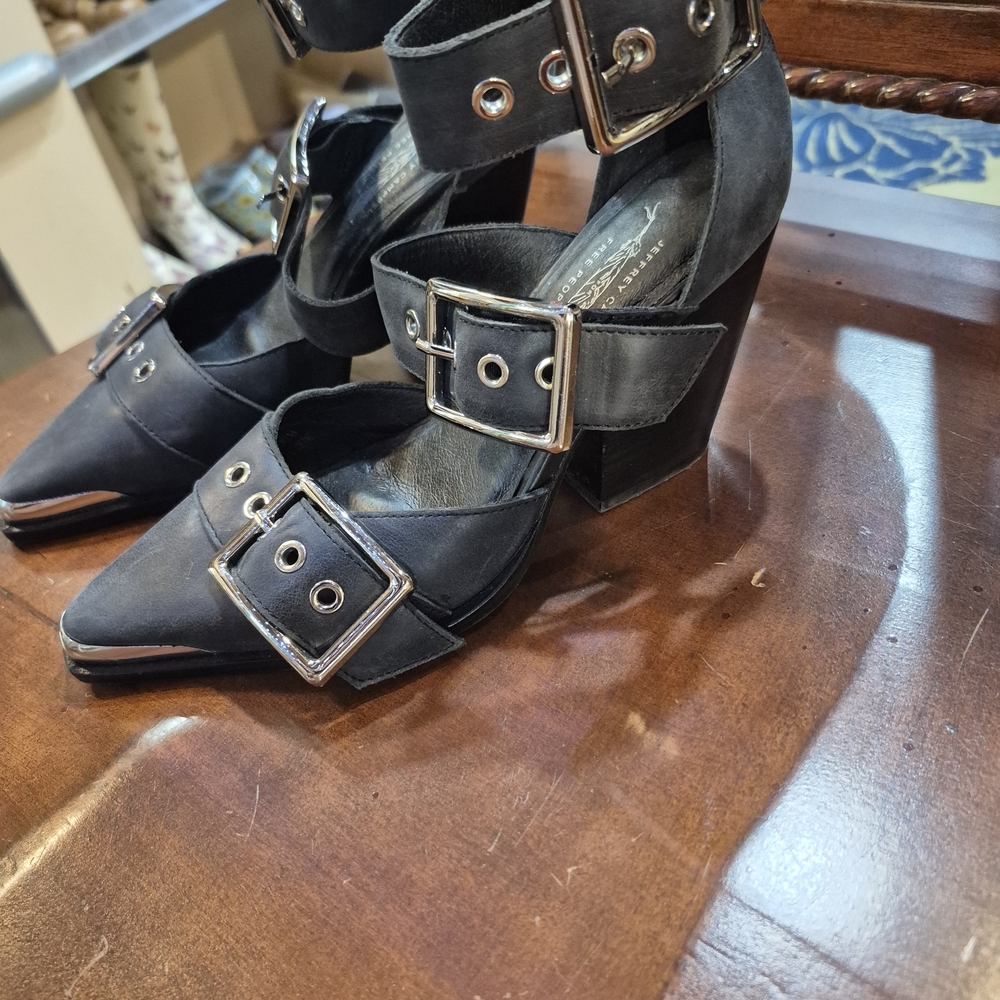Free People Black Buckle Strap Heels